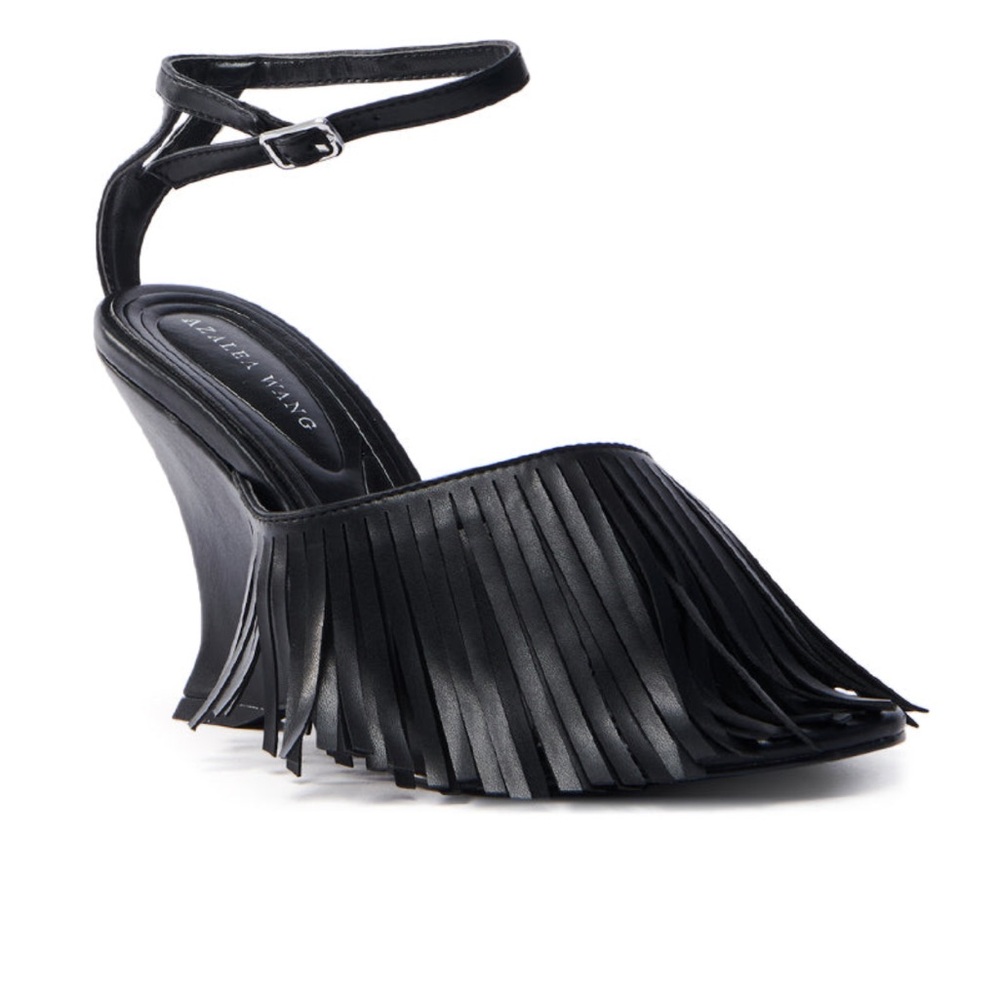 Akira Black Fringe Wedge Sandals